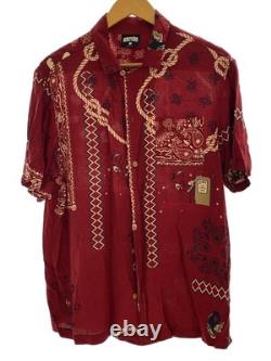 Ice Cream Opun Collared Short Sleeve Shirt Red Paisley Rayon L