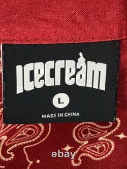 Ice Cream Opun Collared Short Sleeve Shirt Red Paisley Rayon L