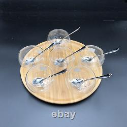 Ice-Cream Presentation Set With 6 Large Thermo Bowls And Spoons And Round Bamboo