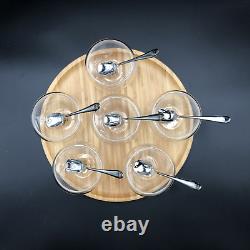 Ice-Cream Presentation Set With 6 Large Thermo Bowls And Spoons And Round Bamboo