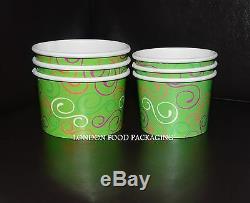 Ice Cream Tub / Spoon Small, Medium & Large Gelato Paper Cup Hard Scooped GREEN