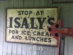 Isalys antique vintage large metal dairy sign ice cream wood frame #1