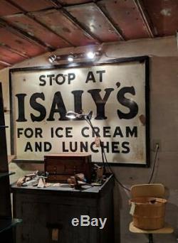 Isalys antique vintage large metal dairy sign ice cream wood frame #2