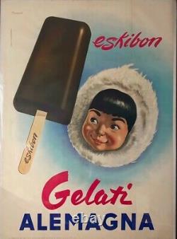 LARGE Antique Italian Gelato Poster 1953 Eskibon ice cream vintage advertising
