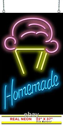 LARGE Homemade Ice Cream Cone Neon Sign Jantec 22 x 37 Scoops Dairy