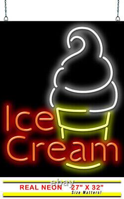 LARGE Soft Serve Ice Cream Neon Sign Jantec 27 x 32 Frozen Yogurt Swirl