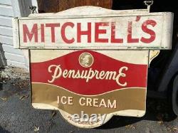 LARGE Vintage ORIGINAL MITCHELLS PENSUPREME ICE CREAM SIGN 1940's Double Can