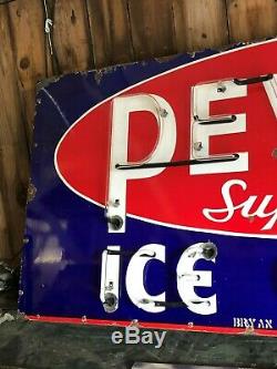 LARGE Vintage ORIGINAL PEVELY Super Test ICE CREAM Neon Sign PORCELAIN 1940's