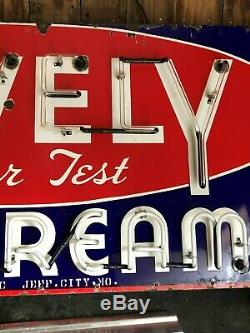 LARGE Vintage ORIGINAL PEVELY Super Test ICE CREAM Neon Sign PORCELAIN 1940's