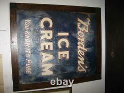 Large 1920s 1930s Framed Embossed BORDEN'S ICE CREAM Tin Sign