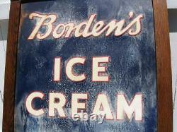 Large 1920s 1930s Framed Embossed BORDEN'S ICE CREAM Tin Sign