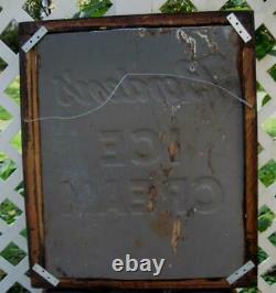 Large 1920s 1930s Framed Embossed BORDEN'S ICE CREAM Tin Sign