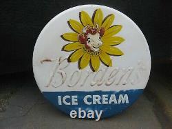 Large 40 Inch Aluminum Metal Borden Elsie The Cow Ice Cream Button Sign