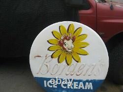 Large 40 Inch Aluminum Metal Borden Elsie The Cow Ice Cream Button Sign