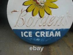 Large 40 Inch Aluminum Metal Borden Elsie The Cow Ice Cream Button Sign