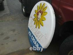 Large 40 Inch Aluminum Metal Borden Elsie The Cow Ice Cream Button Sign