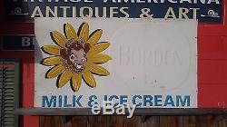 Large 70 x 40 Vintage Embossed Borden's Milk and Ice Cream Sign with Elsie Logo