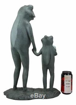Large Aluminum Whimsical Ice Cream Treat Father And Son Frogs Garden Statue 19H