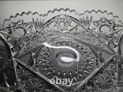 Large Antique ABP American Brilliant Cut Glass Bowl Ice Cream Tray With Hobstars