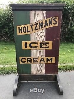 Large Hand Painted Holtzmans Ice Cream Double Sided Advertising Sign Cool