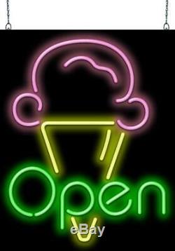 Large Ice Cream Open Neon Sign Jantec 24 Wide x 30 High Hand bent in NC