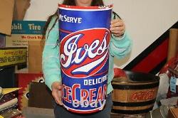 Large Ives Ice Cream Soda Fountain 20 Curved Porcelain Metal Gas Oil Sign