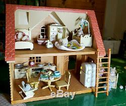 Large Lot of Calico Critters House, Ice Cream Truck, Burger Shop Furniture and F