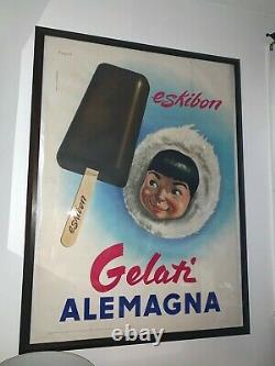Large Mid Century Ice Cream Advertising Poster Eskibon Italy 1953 sign antique