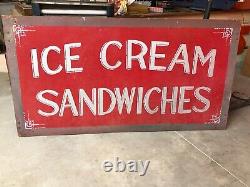 Large ORIGINAL Vintage ICE CREAM SANDWICHES Sign Fair Festival Concession Stand