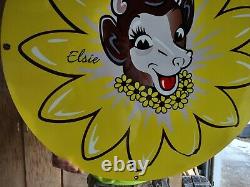 Large Old Vintage Bordens Metal Porcelain Advertising Sign Ice Cream Elsie Cow