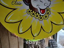 Large Old Vintage Bordens Metal Porcelain Advertising Sign Ice Cream Elsie Cow