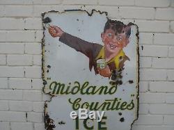Large Original Vintage MIDLANDS COUNTIES ICE CREAM enamel sign c. 1930's-40's