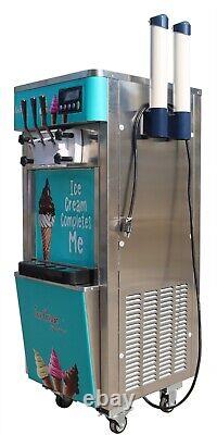 Large Output 3Head Soft Ice Cream Machine 110V Hardness Adjust LCD Control 1.8KW