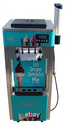 Large Output 3Head Soft Ice Cream Machine 110V Hardness Adjust LCD Control 1.8KW