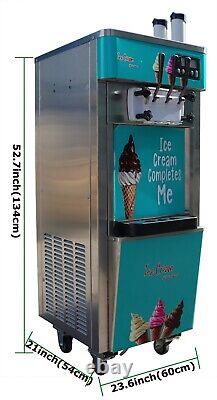 Large Output 3Head Soft Ice Cream Machine 110V Hardness Adjust LCD Control 1.8KW