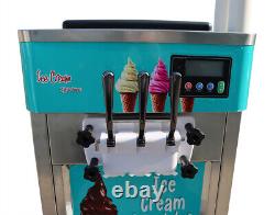 Large Output 3Head Soft Ice Cream Machine 110V Hardness Adjust LCD Control 1.8KW