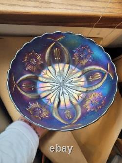 Large Purple Carnival Glass Pods & Posies Ruffled Ice Cream Bowl by Brockwitz