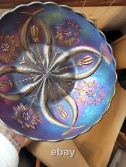Large Purple Carnival Glass Pods & Posies Ruffled Ice Cream Bowl by Brockwitz