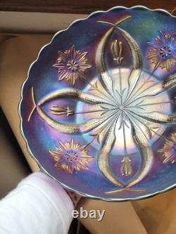 Large Purple Carnival Glass Pods & Posies Ruffled Ice Cream Bowl by Brockwitz