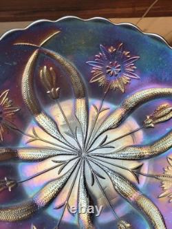 Large Purple Carnival Glass Pods & Posies Ruffled Ice Cream Bowl by Brockwitz