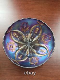 Large Purple Carnival Glass Pods & Posies Ruffled Ice Cream Bowl by Brockwitz