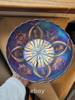 Large Purple Carnival Glass Pods & Posies Ruffled Ice Cream Bowl by Brockwitz