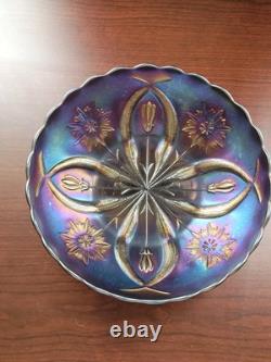 Large Purple Carnival Glass Pods & Posies Ruffled Ice Cream Bowl by Brockwitz