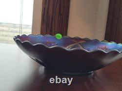 Large Purple Carnival Glass Pods & Posies Ruffled Ice Cream Bowl by Brockwitz