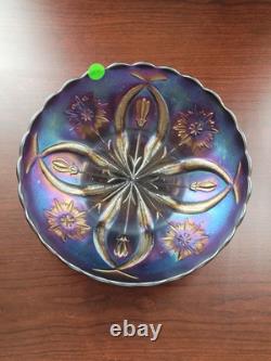 Large Purple Carnival Glass Pods & Posies Ruffled Ice Cream Bowl by Brockwitz