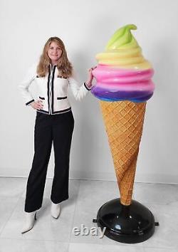 Large Rainbow Flavors Ice cream Soft Serve Statue on Stand 6FT Indoor Outdoor