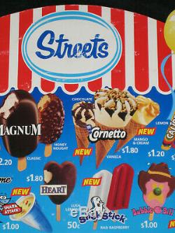 Large Streets Ice Cream Advertising Shop Price Sign Board Milk Bar Deli 1990's