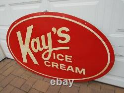Large Vintage 1950s Rare Kay's Ice Cream Tin Embossed Sign Scioto