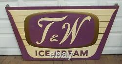 Large Vintage 1960s/70s Rare T&W Ice Cream Embossed Sign