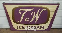 Large Vintage 1960s/70s Rare T&W Ice Cream Embossed Sign